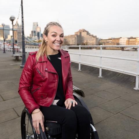 Sophie Morgan pictured next to the Thames River in London